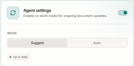 Once enabled, pick Suggest (queues changes for review) or Auto (applies them directly).