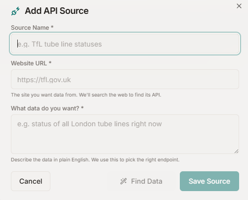 Any REST API connector — endpoint, auth, auto-detected shape.